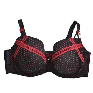 Deesse Black Red Bra Polka Dot Underwire Size  40DDD